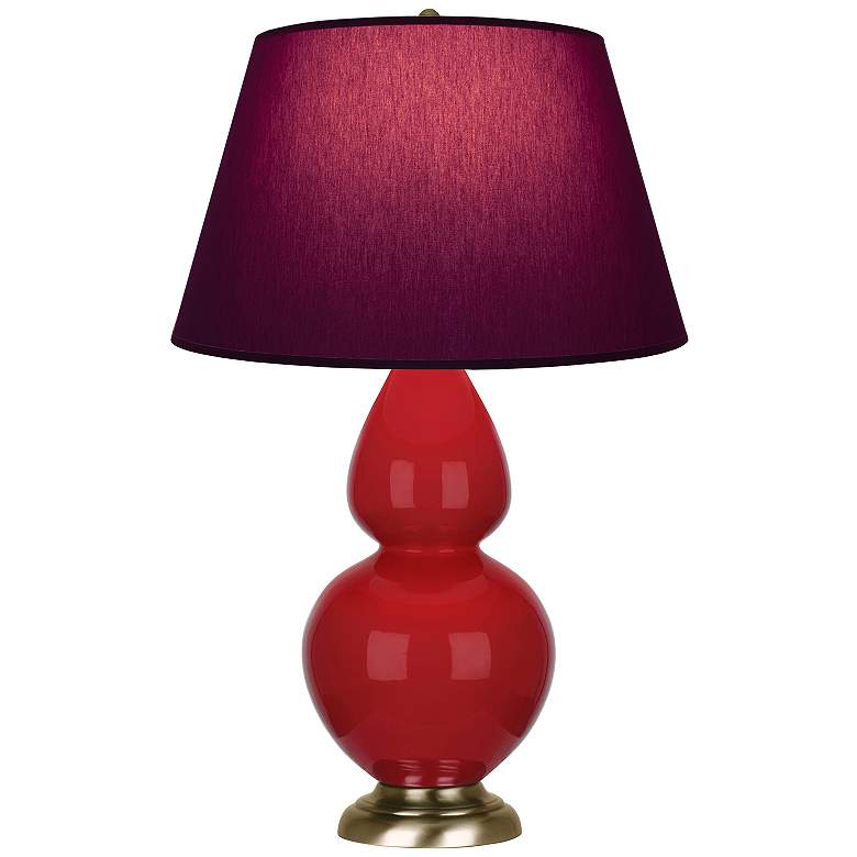 Image 1 Double Gourd 31"H Ruby Red And Brass Lamp w/ Plum And Lavender Shade
