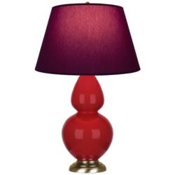 Double Gourd 31"H Ruby Red And Brass Lamp w/ Plum And Lavender Shade