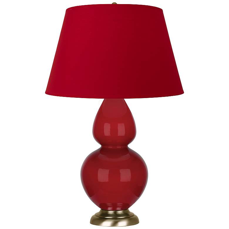 Image 1 Double Gourd 31"H Ruby Red And Brass Lamp w/ Rose And Ink Shade
