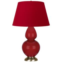 Double Gourd 31"H Ruby Red And Brass Lamp w/ Rose And Ink Shade