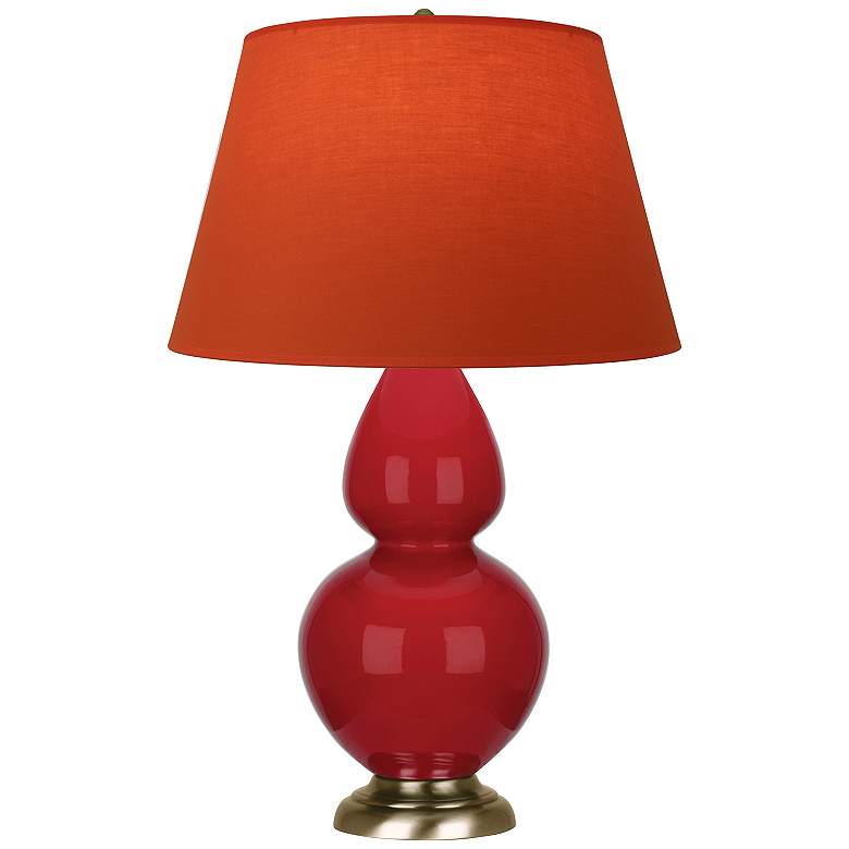 Image 1 Double Gourd 31"H Ruby Red And Brass Lamp w/ Tangerine And Taupe Shade