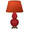 Double Gourd 31"H Ruby Red And Brass Lamp w/ Tangerine And Taupe Shade