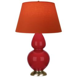 Double Gourd 31"H Ruby Red And Brass Lamp w/ Tangerine And Taupe Shade