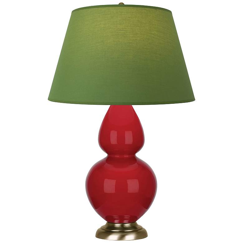Image 1 Double Gourd 31"H Ruby Red And Brass Lamp w/ Tea Green And Taupe Shade