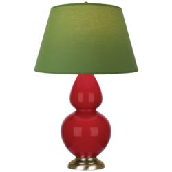 Double Gourd 31"H Ruby Red And Brass Lamp w/ Tea Green And Taupe Shade