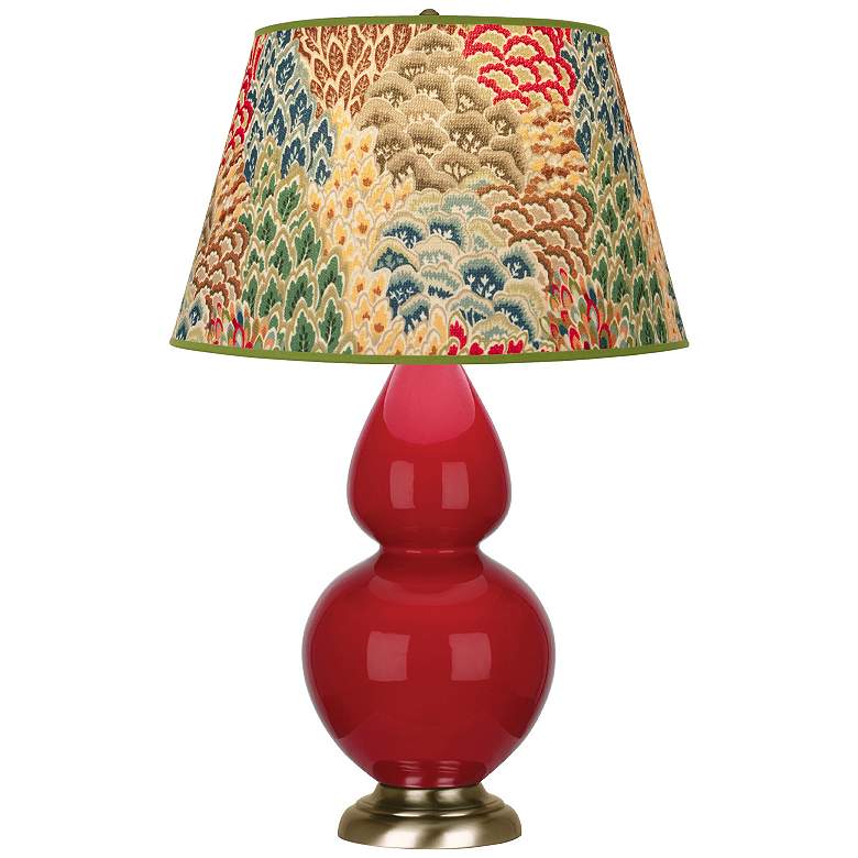 Image 1 Double Gourd 31"H Ruby Red And Brass Table Lamp w/ Fall Floral Shade