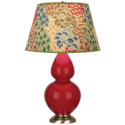 Double Gourd 31"H Ruby Red And Brass Table Lamp w/ Fall Floral Shade