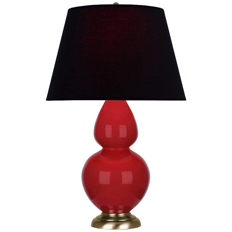 Image 1 Double Gourd 31"H Ruby Red And Brass Table Lamp w/ Ink And Rose Shade