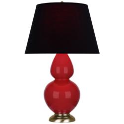Double Gourd 31"H Ruby Red And Brass Table Lamp w/ Ink And Rose Shade