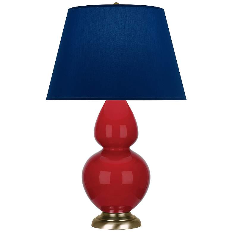 Image 1 Double Gourd 31"H Ruby Red And Brass Table Lamp w/ Navy And Gray Shade