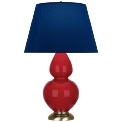 Double Gourd 31"H Ruby Red And Brass Table Lamp w/ Navy And Gray Shade
