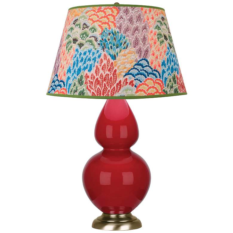 Image 1 Double Gourd 31"H Ruby Red And Brass Table Lamp w/ Spring Floral Shade