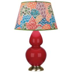 Double Gourd 31"H Ruby Red And Brass Table Lamp w/ Spring Floral Shade