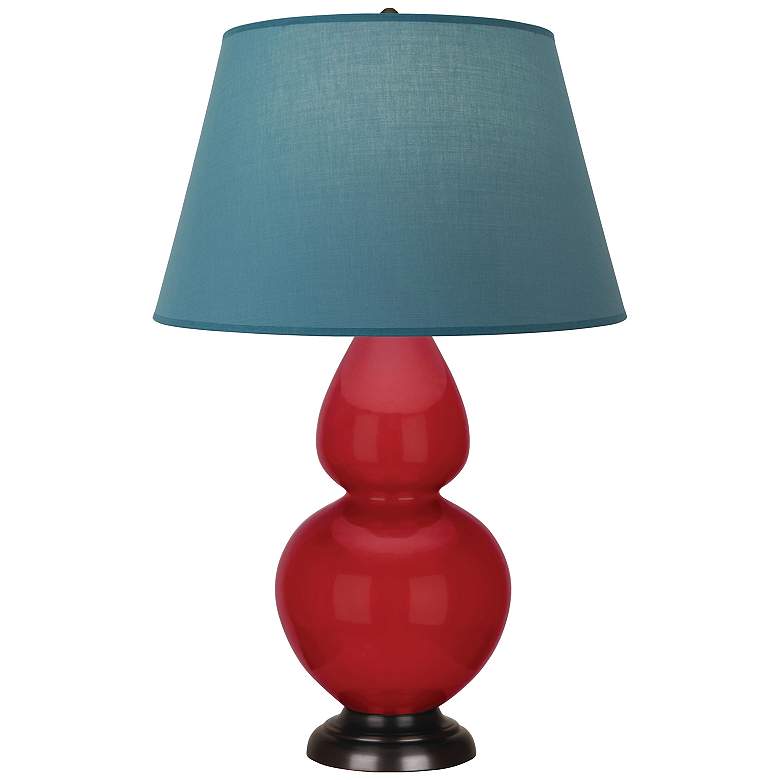 Image 1 Double Gourd 31"H Ruby Red And Bronze Lamp w/ Bright Blue And Gray Shade