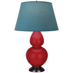 Double Gourd 31"H Ruby Red And Bronze Lamp w/ Bright Blue And Gray Shade