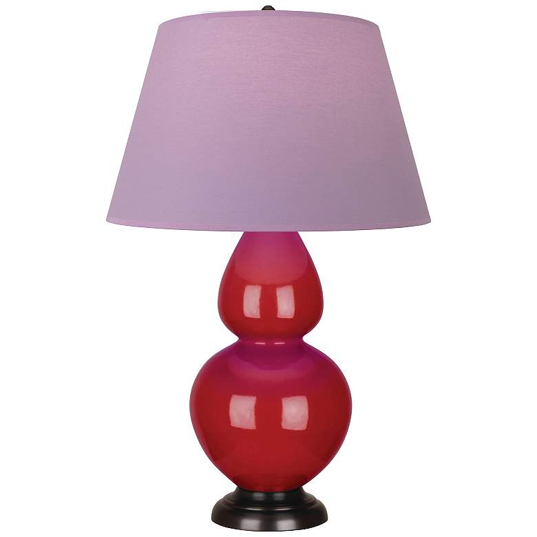 Image 1 Double Gourd 31"H Ruby Red And Bronze Lamp w/ Lavender And Plum Shade