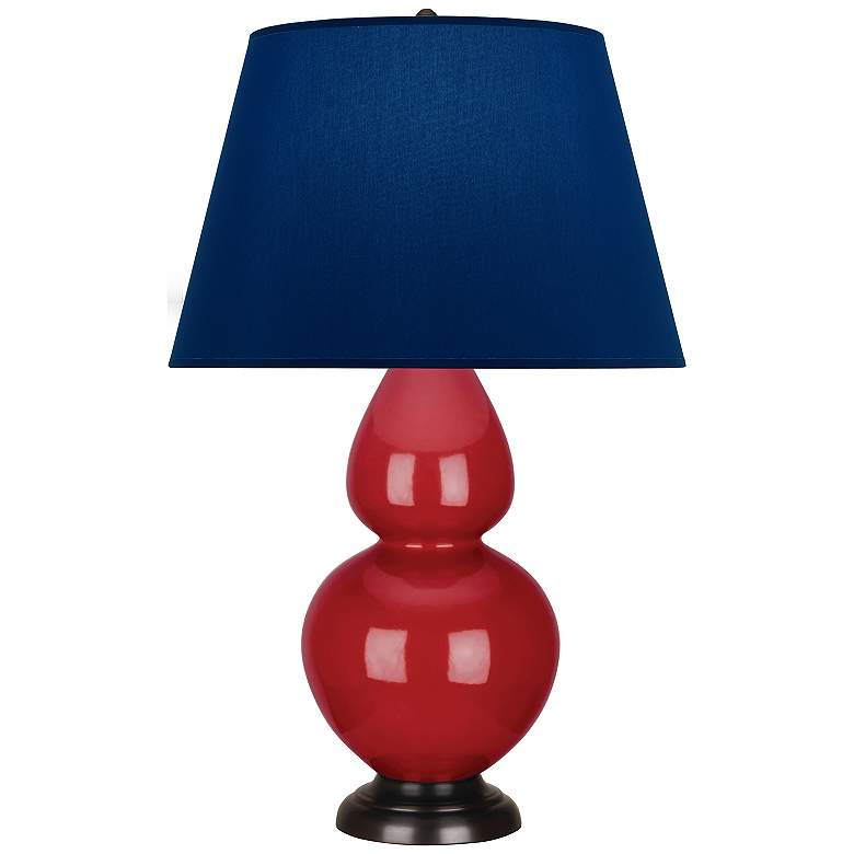 Image 1 Double Gourd 31"H Ruby Red And Bronze Lamp w/ Navy And Gray Shade