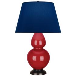Double Gourd 31"H Ruby Red And Bronze Lamp w/ Navy And Gray Shade