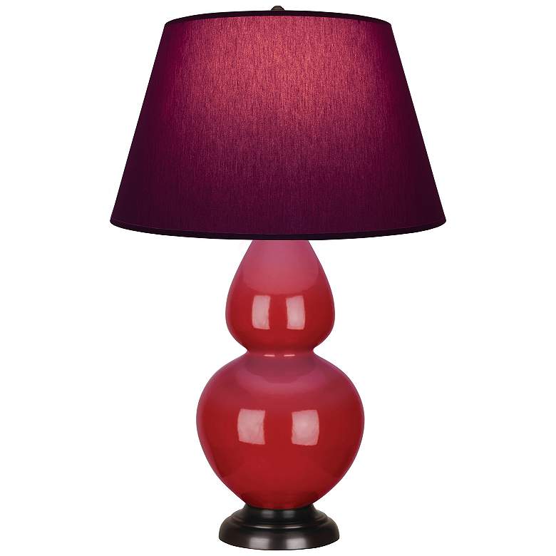 Image 1 Double Gourd 31"H Ruby Red And Bronze Lamp w/ Plum And Lavender Shade