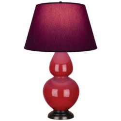 Double Gourd 31"H Ruby Red And Bronze Lamp w/ Plum And Lavender Shade