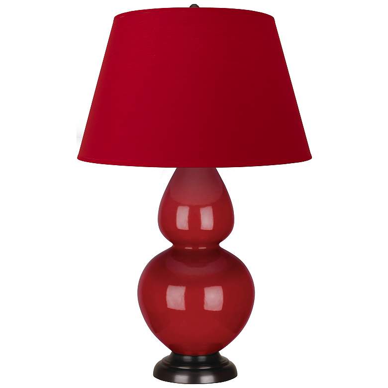 Image 1 Double Gourd 31"H Ruby Red And Bronze Lamp w/ Rose And Ink Shade