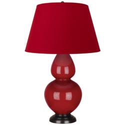 Double Gourd 31"H Ruby Red And Bronze Lamp w/ Rose And Ink Shade