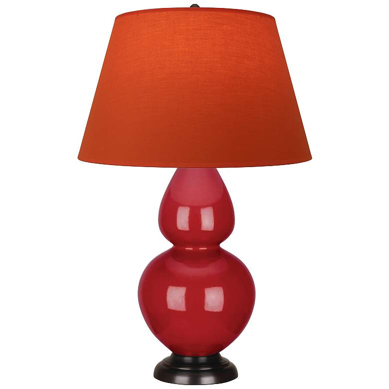 Image 1 Double Gourd 31"H Ruby Red And Bronze Lamp w/ Tangerine And Taupe Shade