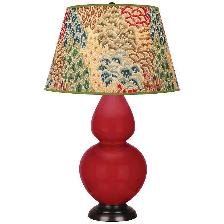 Image 1 Double Gourd 31"H Ruby Red And Bronze Table Lamp w/ Fall Floral Shade