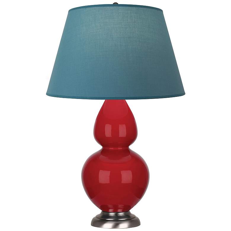 Image 1 Double Gourd 31"H Ruby Red And Silver Lamp w/ Bright Blue And Gray Shade