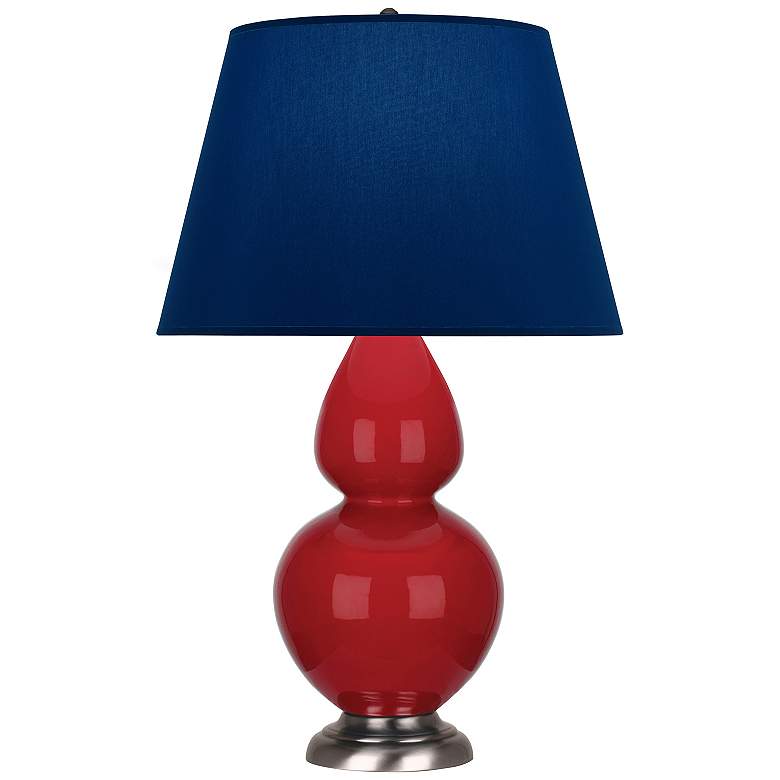 Image 1 Double Gourd 31"H Ruby Red And Silver Lamp w/ Navy And Gray Shade