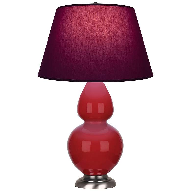 Image 1 Double Gourd 31"H Ruby Red And Silver Lamp w/ Plum And Lavender Shade