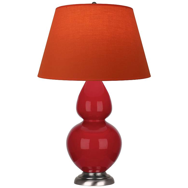 Image 1 Double Gourd 31"H Ruby Red And Silver Lamp w/ Tangerine And Taupe Shade