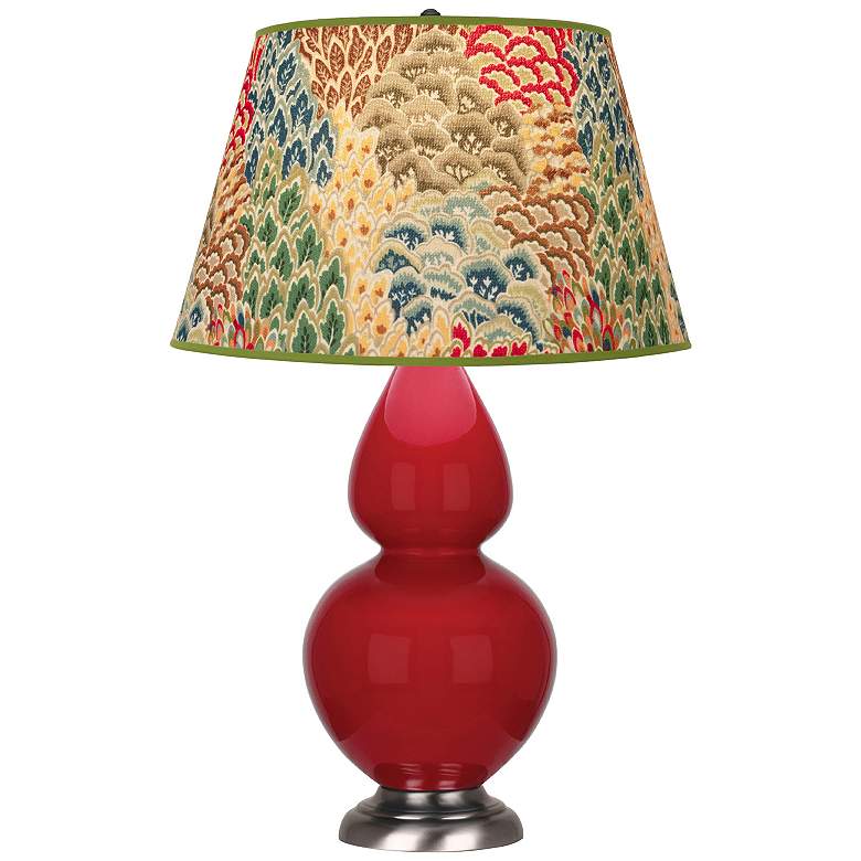 Image 1 Double Gourd 31"H Ruby Red And Silver Table Lamp w/ Fall Floral Shade