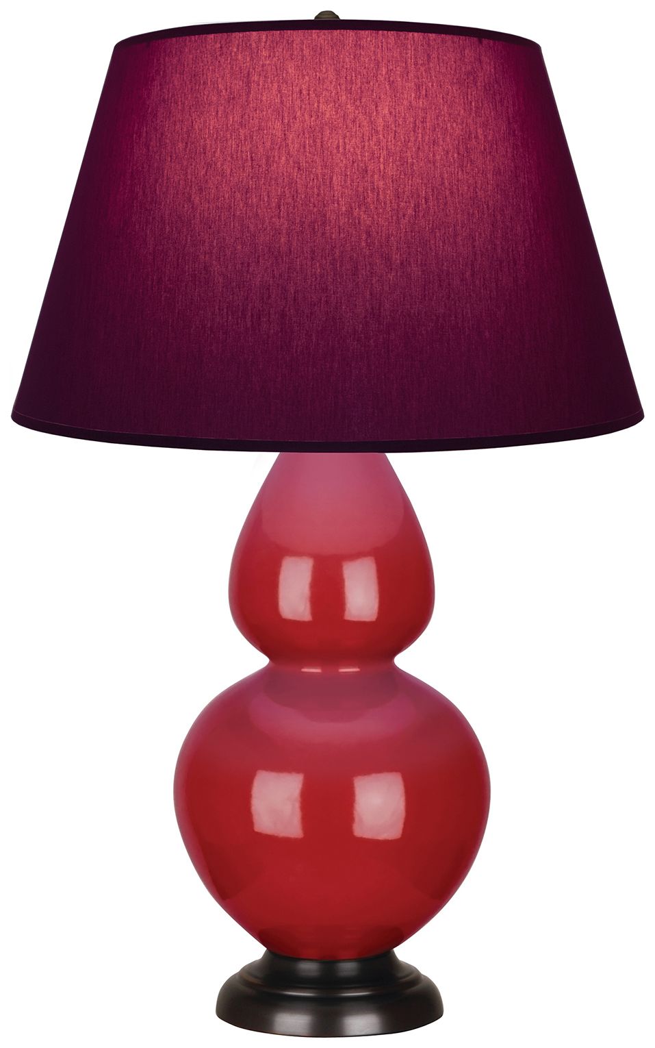 Double Gourd 31"H Ruby Red & Bronze Lamp w/ Plum & Lavender Made to Order