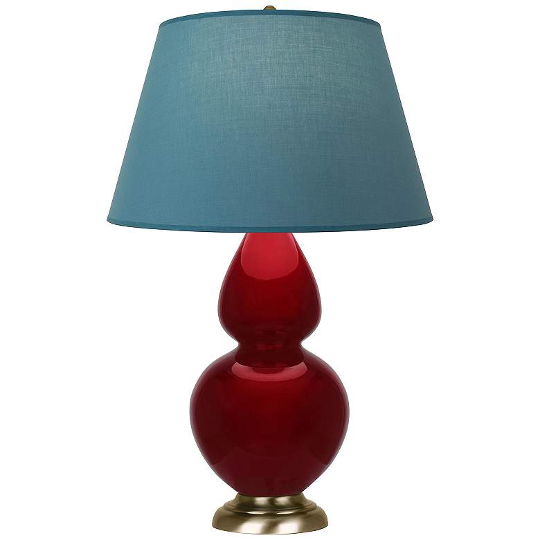 Image 1 Double Gourd 31"H Sangria And Brass Lamp w/ Bright Blue And Gray Shade