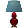 Double Gourd 31"H Sangria And Brass Lamp w/ Bright Blue And Gray Shade