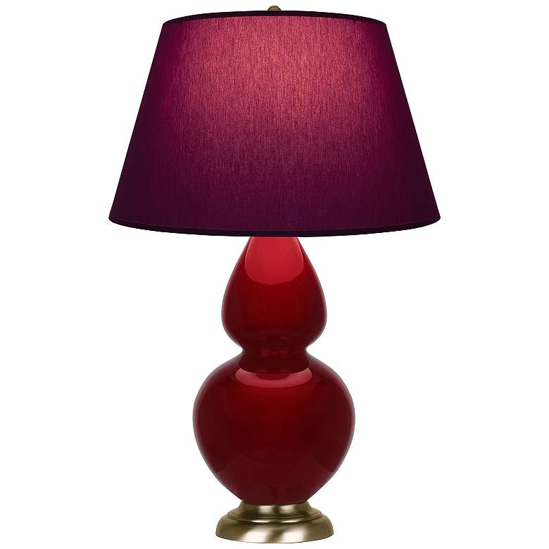 Image 1 Double Gourd 31"H Sangria And Brass Lamp w/ Plum And Lavender Shade