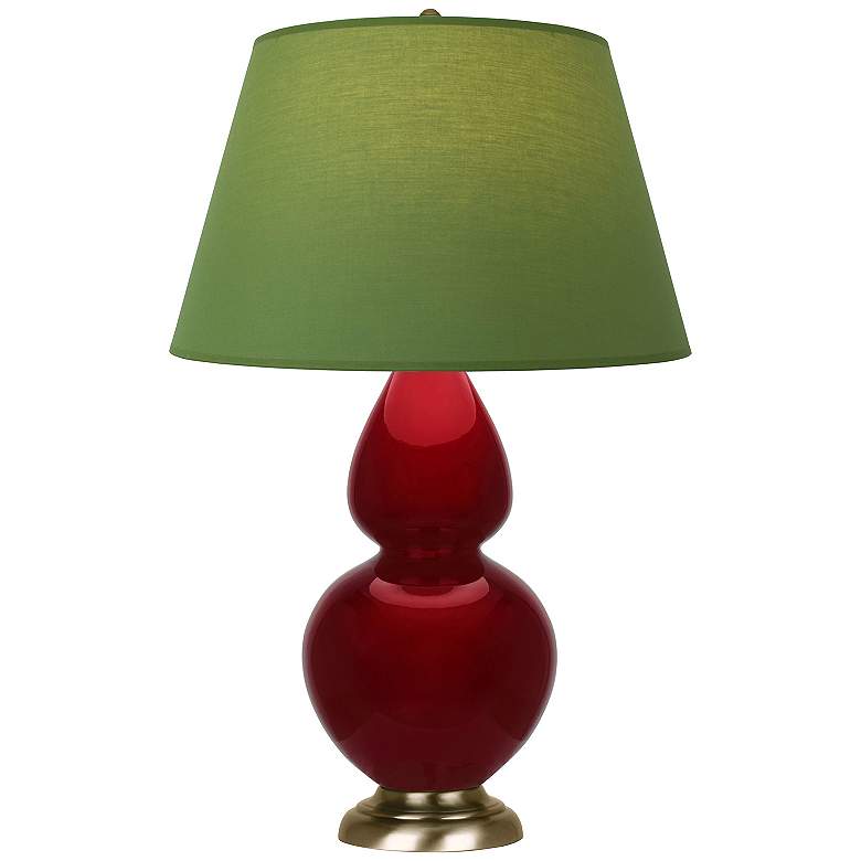Image 1 Double Gourd 31"H Sangria And Brass Lamp w/ Tea Green And Taupe Shade