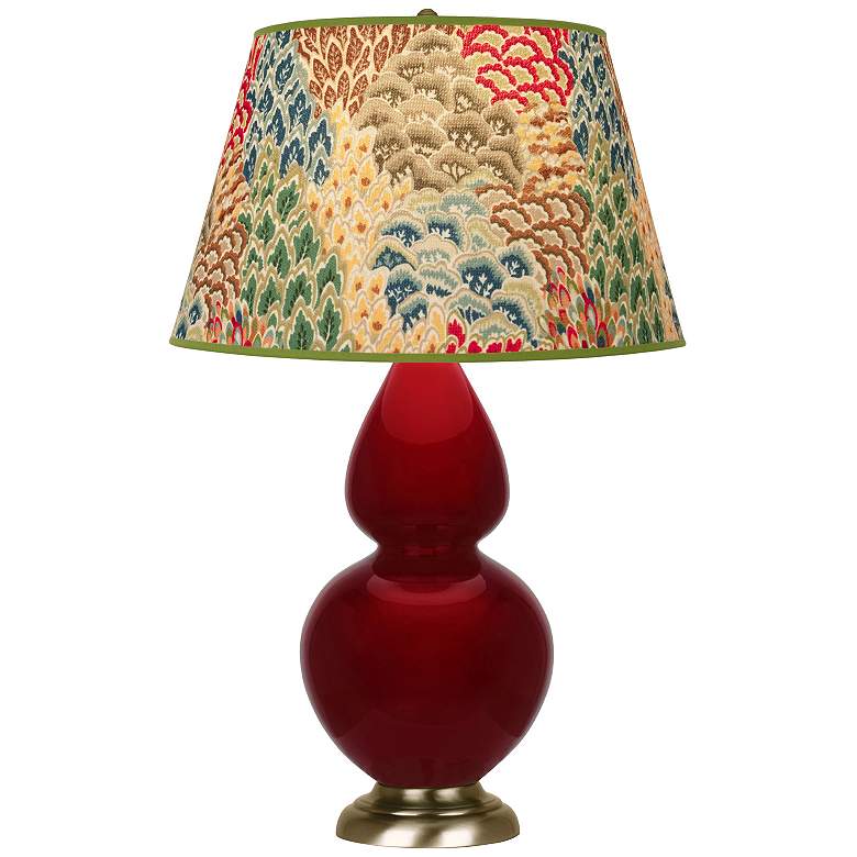 Image 1 Double Gourd 31"H Sangria And Brass Table Lamp w/ Fall Floral Shade