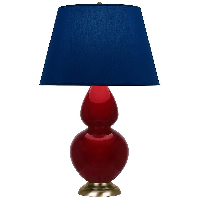 Image 1 Double Gourd 31"H Sangria And Brass Table Lamp w/ Navy And Gray Shade