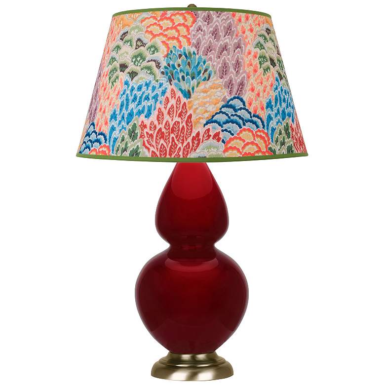 Image 1 Double Gourd 31"H Sangria And Brass Table Lamp w/ Spring Floral Shade