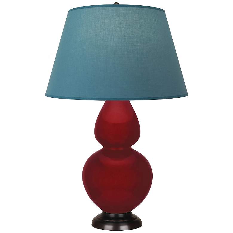 Image 1 Double Gourd 31"H Sangria And Bronze Lamp w/ Bright Blue And Gray Shade