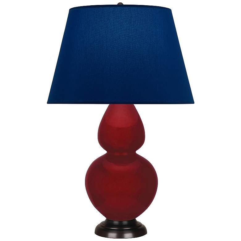 Image 1 Double Gourd 31"H Sangria And Bronze Table Lamp w/ Navy And Gray Shade