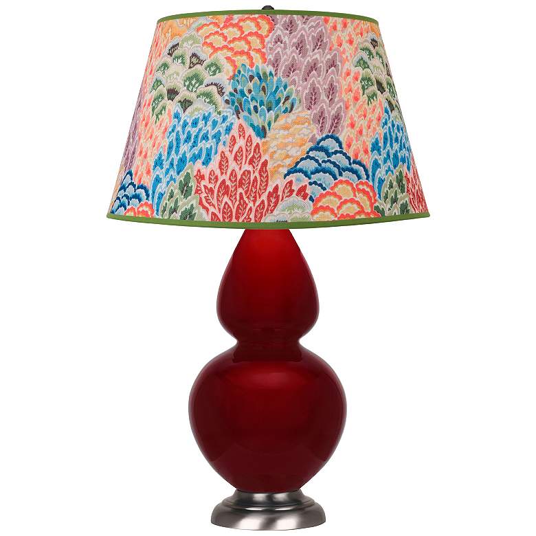 Image 1 Double Gourd 31"H Sangria And Silver Table Lamp w/ Spring Floral Shade