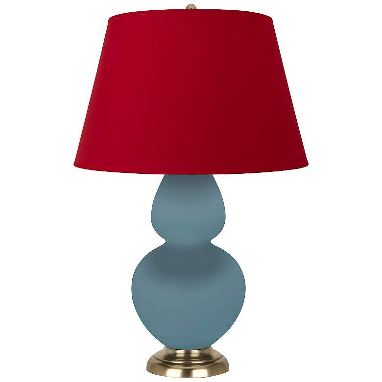 Image 1 Double Gourd 31"H Steel Blue And Brass Lamp w/ Black And Red Shade