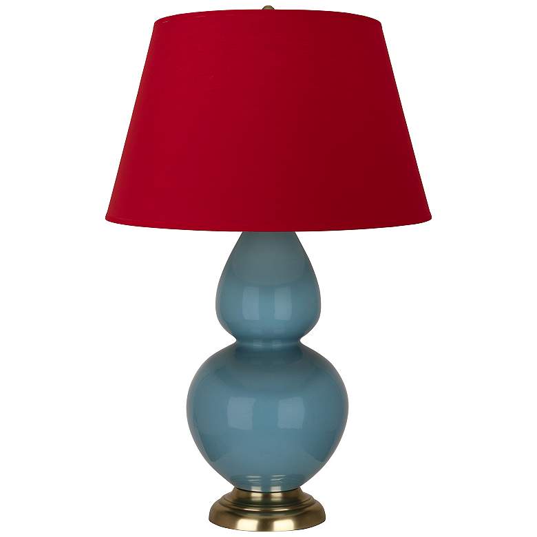 Image 1 Double Gourd 31"H Steel Blue And Brass Lamp w/ Black And Red Shade