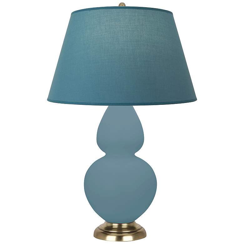 Image 1 Double Gourd 31"H Steel Blue And Brass Lamp w/ Bright Blue And Gray Shade