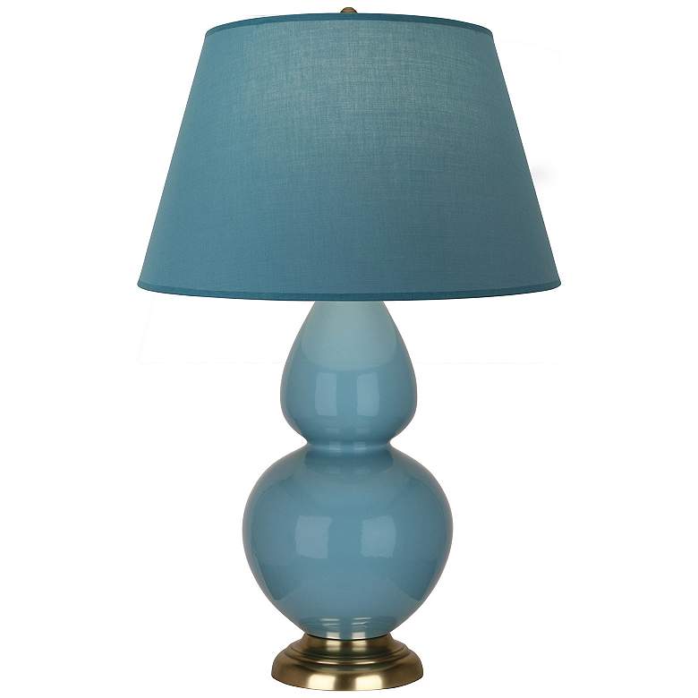 Image 1 Double Gourd 31"H Steel Blue And Brass Lamp w/ Bright Blue And Gray Shade