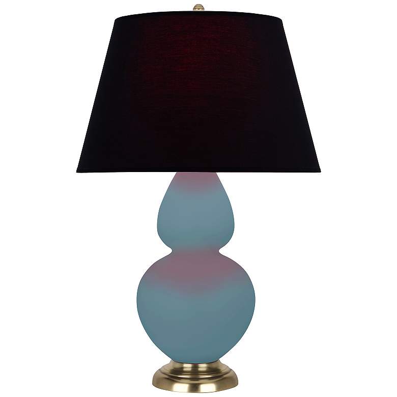 Image 1 Double Gourd 31"H Steel Blue And Brass Lamp w/ Ink And Rose Shade