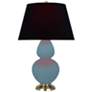Double Gourd 31"H Steel Blue And Brass Lamp w/ Ink And Rose Shade